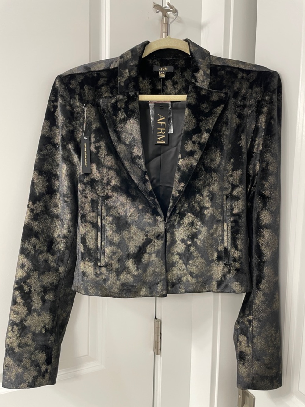 NEW AFRM Metallic Black and Gold Cropped Blazer Size L